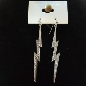 Silver & Crystal Lightning Bolt Charm Earrings